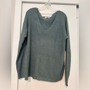 Peach Love California Teal green V-Neck Sweater